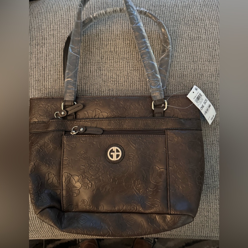 NWT Giani Bernini Pebbke PVC Chocolate Tote Bag Purse